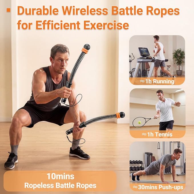 Adjustable Ropeless Battle Ropes for Home Gym-Cordless Training Rope Fitness Equipment for Men & Women,Portable Arm Exerciser Rope for Strength Building, HIIT and Low-Impact Aerobic Training (Black)