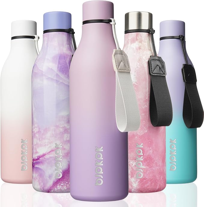 BJPKPK 25oz Insulated Water Bottle, Stainless Steel Bottle with Carry Strap | Keep Cold & Hot Vacuum Insulation, Leak-Proof BPA-Free Design, Slim Bottle Fits Most Cup Holders for Gym, Office & Travel