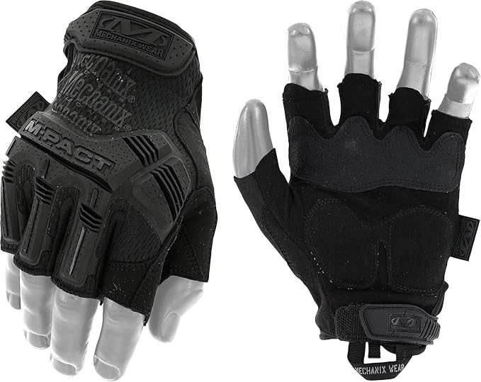 Mechanix Wear M-Pact Fingerless Tactical Gloves Covert Black, Medium | Fingerless Tactical Gloves with Impact Protection, Vibration Absorption & Heavy-Duty Machine Washable Construction
