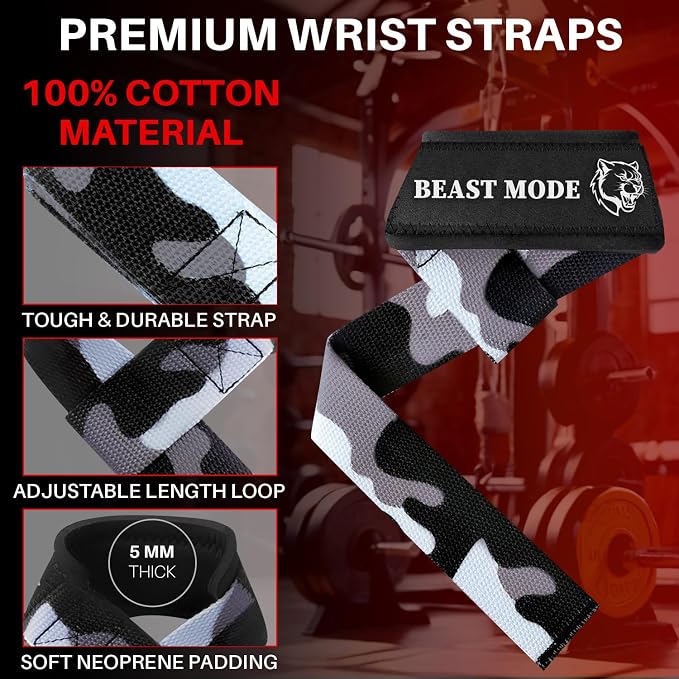 TECEUM Neoprene Padded Cotton Lifting Straps for Weightlifting, 1 Pair