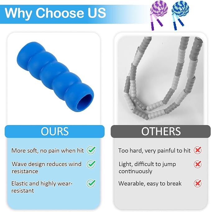 Jump Rope for Kids, Adjustable Jump Ropes for 4 5 6 7 8 10 12, Tangle Free | Jumping Rope Age 8-12, Segmented Soft Beaded Skipping Rope for Women Fitness