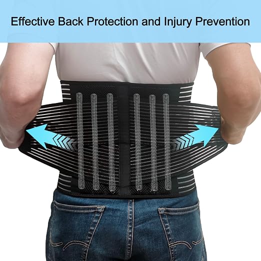 TESETON Back Wrap for Men & Women, Brace Belt Plus Size,Breathable Lumbar Support for Scoliosis, Waist Relax Lower Back Pain, Sciatica Pain Relief with 8 reinforced Bones 02 Black-XL