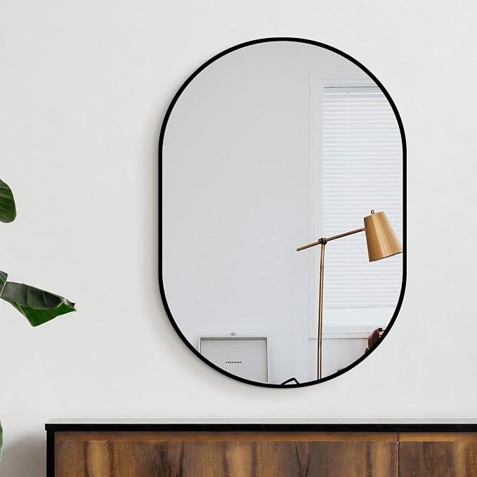 Oval Bathroom Vanity Mirror for Wall, 28''x20'' Black Oval Bathroom Mirror for Over Sink, Bedroom, Living Room, Entryway, HD Tempered Glass, Wall Mounted Horizontally or Vertically