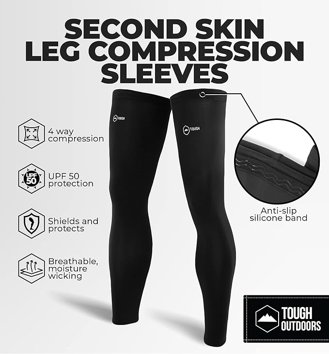 Tough Outdoors Leg Compression Sleeve - Leg Sleeves for Men & Women - Compression Calf Sleeves - Basketball Football Cycling