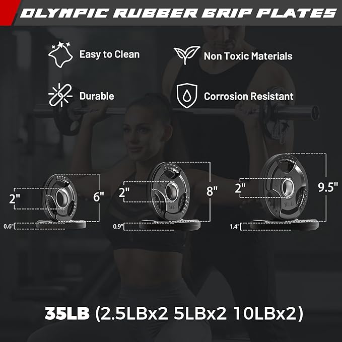 RitFit Barbell Weight Set - 4/6FT Olympic Barbell with Weight Plates (55-115LB Total) - Weightlifting Equipment for Squats, Curls, Deadlifts, Presses, Hip Thrusts