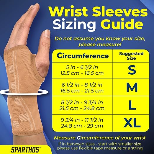 Sparthos Wrist Compression Sleeves (Pair), Carpal Tunnel Brace - Beige-LG