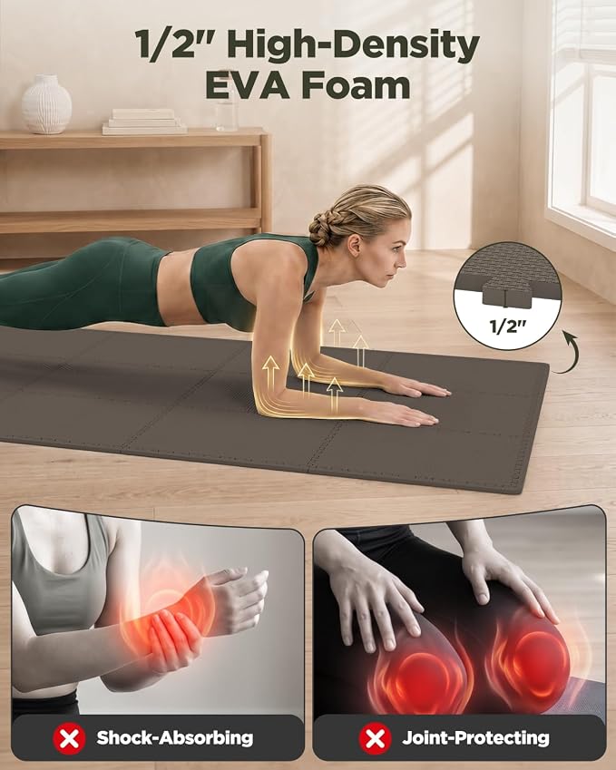 1/2" Thick 16 Pcs 64 Sq Ft EVA Foam Puzzle Exercise Mats, High-Density Interlocking Foam Floor Tiles for Home Gym, Gym Mat for Workout Equipment & Direct Exercise, Floor Padding for Kids