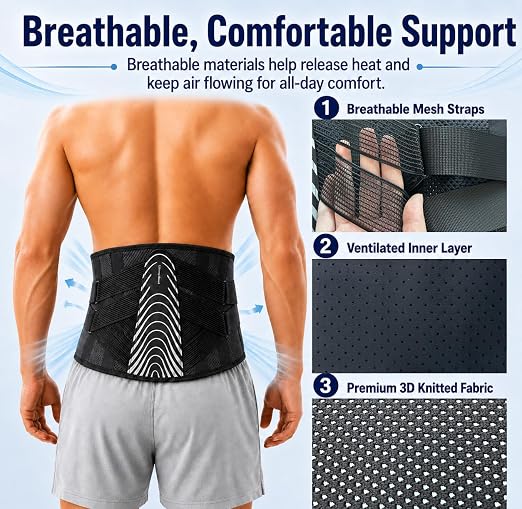 Adjustable Back Brace for Men Lower Back Pain - Modern Aesthetic Lumbar Support Belt with Dual-Straps Compression & Aluminum Stays, Low-Profile & Breathable Design for Sciatica, Work, Lift & Daily