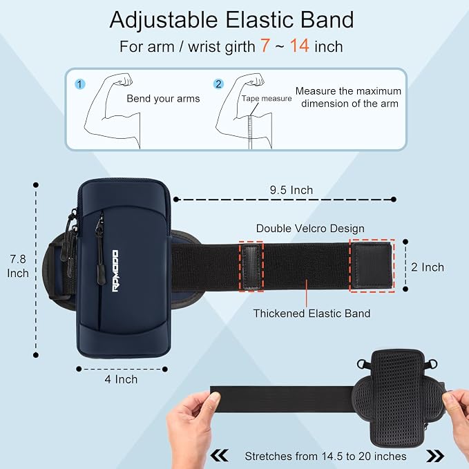 Phone Holder for Running with Adjustable Crossbody Strap, 7.5" Blue | Lightweight, Water Resistant, Running Armband Phone Holder for iPhone Pro Max Samsung, Cell Phone Holder for Walking, Unisex