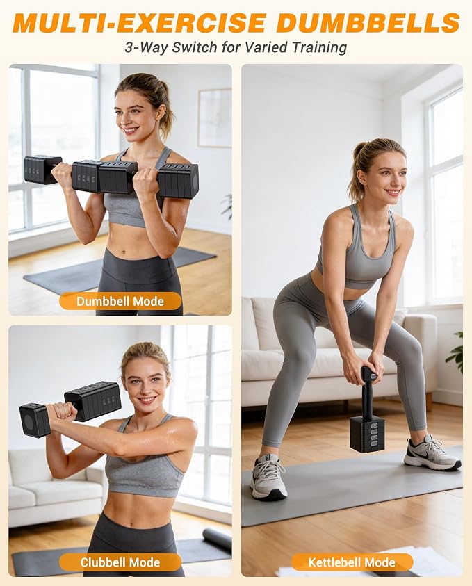Rendpas Adjustable Dumbbell Set of 2, 10lb & 22lb Pairs (5lb/11lb Each) | Anti-Slip No-Roll Handle Weights, Bench Combo Option for Home Gym, Pilates & Strength Training