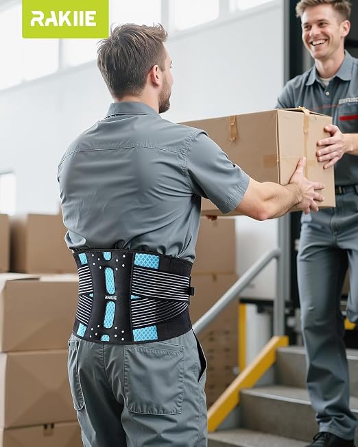 Rakiie Slim Back Brace for Lower Back Pain Relief, Lightweight & Breathable Back Support Brace for Men Women, Ergonomic Light Lumbar Support for Everyday Wear, Sky Blue XXL