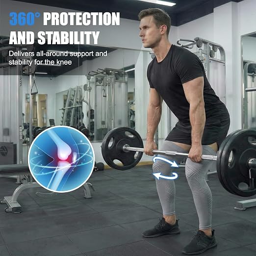 Full Leg Compression Sleeves for Men and Women,2 Pack Legs Sleeves Long Knee Brace Support for Running, Basketball, Cycling, Workout, Sports - Gray,L
