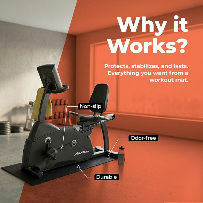 SuperMats Heavy Duty Equipment Non-Slip Mat 13GS | 30" × 60" – Fits recumbent & upright bikes, indoor cycles, steppers, step platforms, and compact home gyms