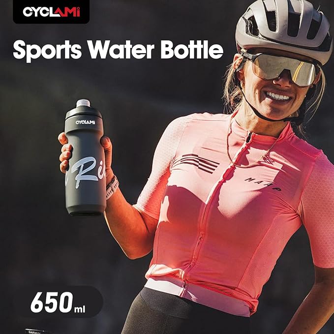 Bike Water Bottle 22oz/650ml Cycling Squeeze Water Bottle BPA Free Leakproof Easy-Squeeze Sports Bottles for Bicycle Gym Camping Hiking Big Pro Black