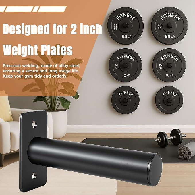 CAELUM Weight Plate Holder, Wall Mounted for 2" Olympic Plates | Heavy Duty, Alloy Steel, Sturdy, 330lb Weight Capacity, Space-Saving Storage Stand for Home Gym Organization