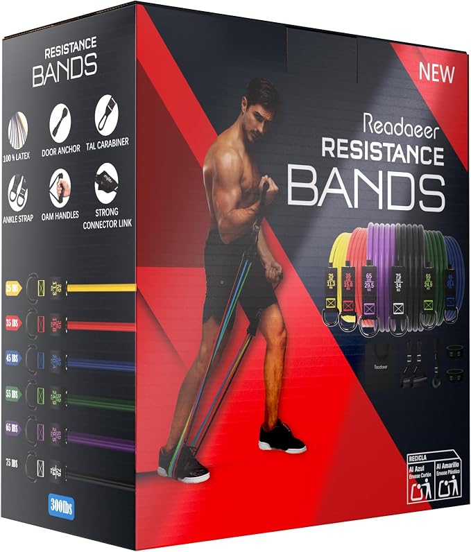 Readaeer Resistance Bands, Exercise Bands for Working Out with Handles | Resistance Bands with Handles, Door Anchor for Home Gym Full Body Strength Training, Muscle Tone, Yoga