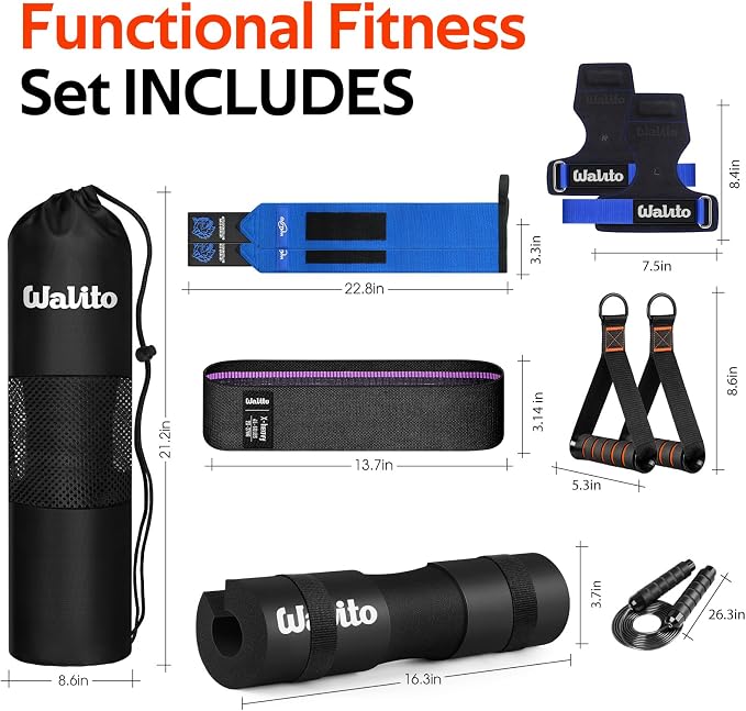 WALITO 8Pcs Barbell Pad Set for Hip Thrust - Squat Pad,Gym Accessories for Women with Bar Bad,Bench Press, with Gym Ankle Straps,Resistance Bands for Working Out,Lifting Strap,Carry Bag