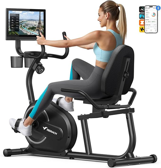 MERACH Recumbent Exercise Bikes for Home with Smart Bluetooth Equipment App | LCD, Heart Rate Handle Stationary Bikes for Home, Magnetic Recumbent Exercise Bike for Seniors Gym S08/S23