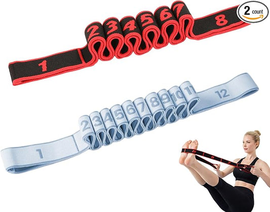 Resistance Bands for Stretching, 8 & 12 Loop Stretch Strap Set, Numbered Yoga & Physical Therapy Bands for Flexibility, Pilates & Full Body Workout (35" & 51")