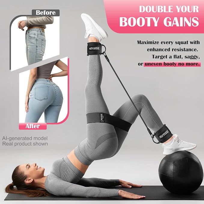 KUTIZE Ankle Resistance Bands with Cuffs & Fabric Resistance Bands Set - Legs & Glutes Workout Equipment for Women & Men, Home Gym Heavy Exercise Bands for Hip, Yoga, Strength Training, Rehab, Pilates