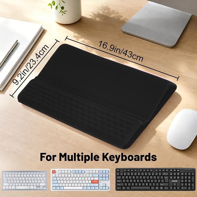 Keyboard Stand with Wrist Rest，Ergonomic Keyboard Riser Holder Lifter Tray | Black，Computer Wrist Support Pad，Ergonomic Keyboard stand for desk，Soft Memory Foam Desk Cushion，Non-Slip