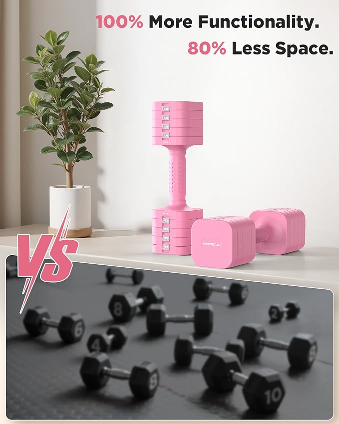 FEIERDUN DB3 5-in-1 Adjustable Dumbbell Set, 6LB/10LB Pair Adjustable Weights for Women at Home, Dual Locking Stable Hand Weights with TPU Soft Handle, Home Gym, Rehab, Pilates, Yoga, Strength Training