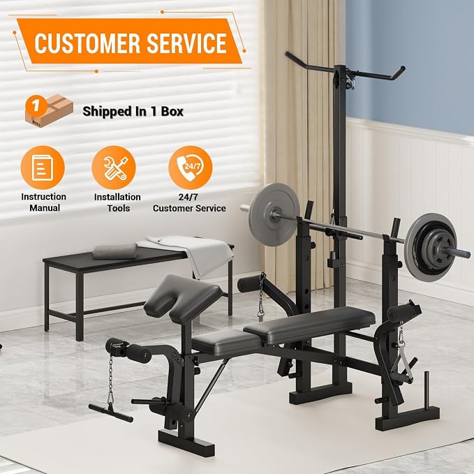 7-in-1 Olympic Weight Bench for Home Gym, 1000LB Capacity Foldable Bench Press Set with Leg Extension/Curl, Preacher Pad & Adjustable Rack, Full Body Strength Training Equipment