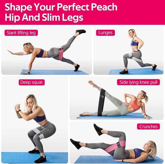 WALITO Resistance Bands for Working Out, Fabric Exercise Bands for Legs and Butt, Workout Bands for Women and Men, Booty Band for Yoga Starter Set, Pilates, Rehab, Fitness and Home Workout