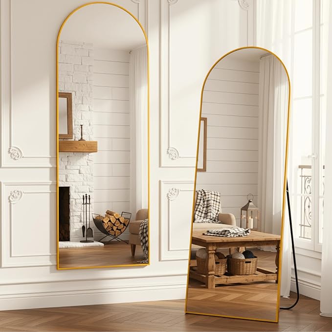 Gold Arched Full Length Mirror, XX-Large 71x26 Floor Mirror with Stand | Modern Home Decor Accent for Bedroom Decor, Tempered Large Mirror Living Room Decor, Dressing Room