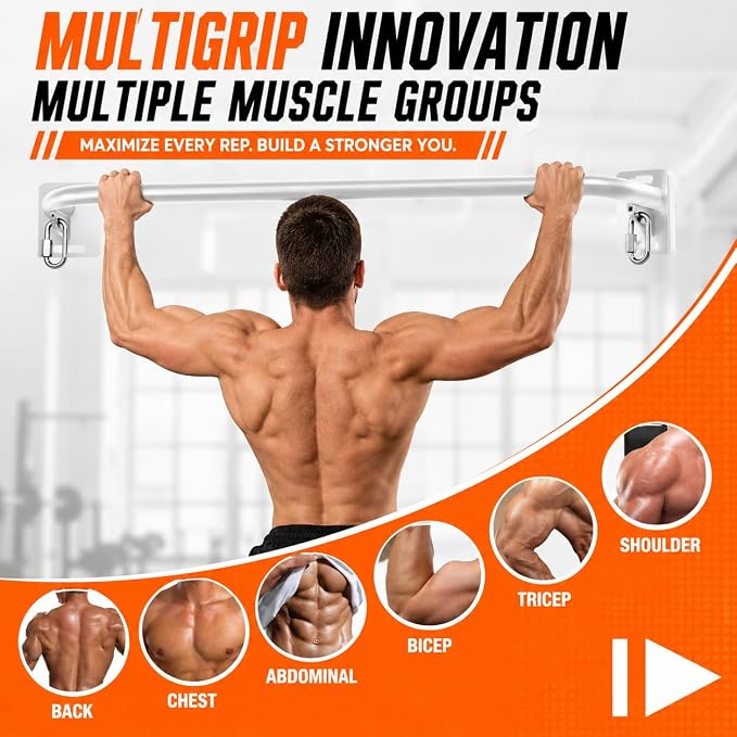Wall Mounted Pull Up Bar - Heavy Duty Chin Up Bar, Pull-Up Bar for Garage, Joist, Wall Mount - Multifunctional Fitness Bar, Supports up to 600 Lbs