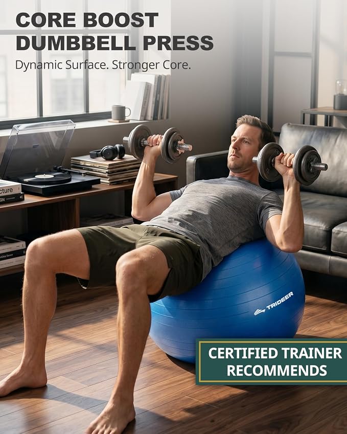 Trideer Yoga Ball for Exercise, Pilates, Core & Balance Training, Stability Ball for Pregnancy & Birthing Prep, Physical Therapy, Daily Stretching, Office Chair for Active Sitting, Quick Pump Included