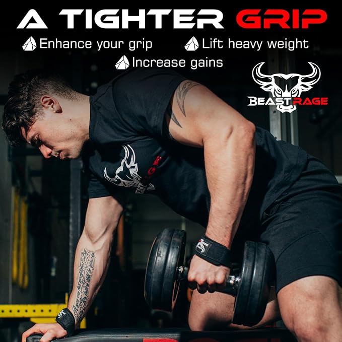 BEAST RAGE Lifting Wrist Straps for Weightlifting, Straps Gym Grip Power Workouts Lifting Straps Padded Neoprene & Premium Cotton Men Women, Deadlift Bodybuilding Exercise Lifting Straps