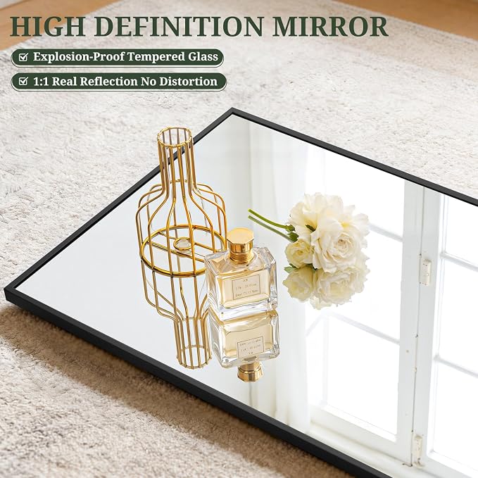 Mirror Full Length 58"x19", Rectangle Full Body Floor Mirrors with Stand | Shatterproof Glass, Aluminum Alloy Frame, Free Standing, Wall Mounted or Leaning for Bedroom Living Room Entryway
