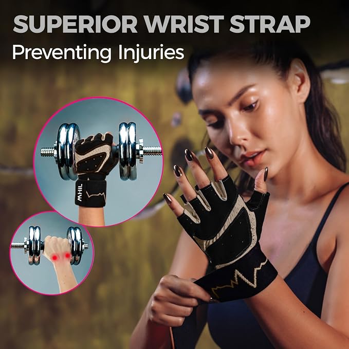 MhIL Workout Gloves for Women – Breathable Gym Gloves for Women with Palm Protection and Enhanced Grip – Padded Weight Lifting Glove for Womens with Wrist Wraps Support Weightlifting Exercise Cycling
