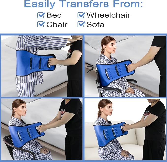 Transfer Belt Transfer Sling Padded Gait Belts with Seniors Patient Lift | Heavy Duty Gait Belt,Mobility Standing and Lifting Aid for Disabled,Elderly,Injured-Safely Move from Bed and Wheelchair(Blue)