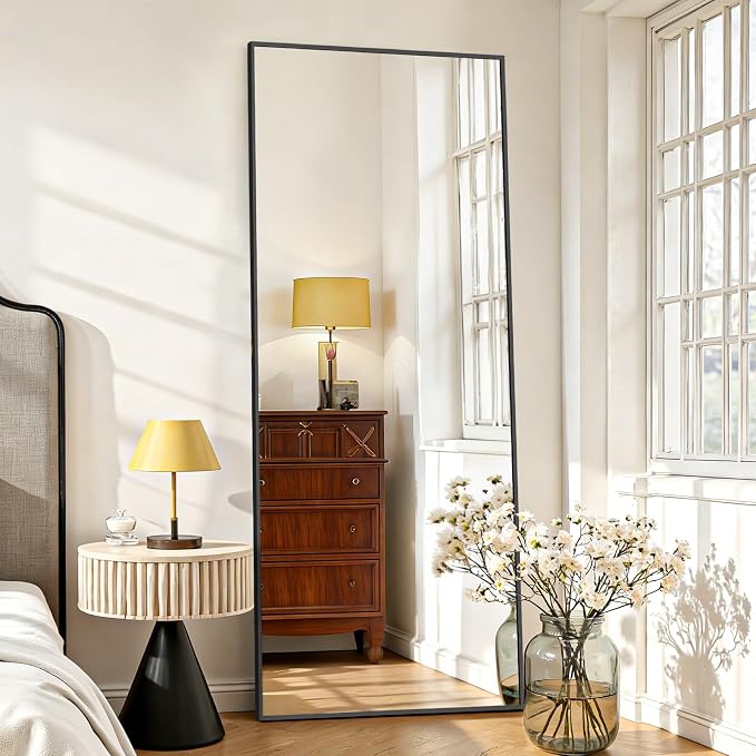 Mirror Full Length 64"x21", Rectangle Full Body Floor Mirrors with Stand | Shatterproof Glass, Aluminum Alloy Frame, Free Standing, Wall Mounted or Leaning for Bedroom Living Room Entryway