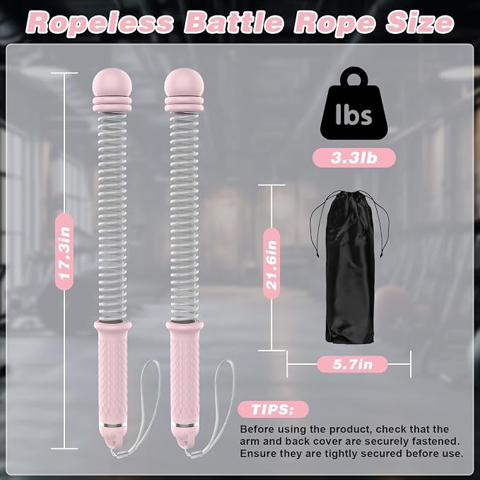 Ropeless Battle Ropes for Home Gym, Portable Cordless with Storage Bag & 8 Adjustable Weight Rings, Heavy Duty Fitness Rope for HIIT, Strength, High Calorie Burn & Low-Impact Cardio for Men & Women
