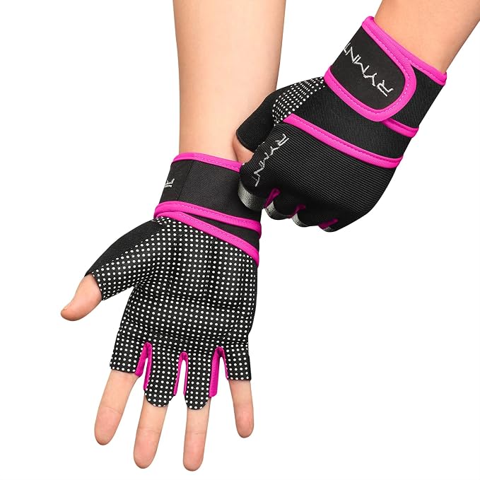 Workout Gloves for Women Men with Wrist Wrap Support Weight Lifting Gloves | Padded Gym Gloves for Weightlifting, Exercise, Crossfit, Resistance Training, Wrist Protection, Full Palm Grip, Fingerless