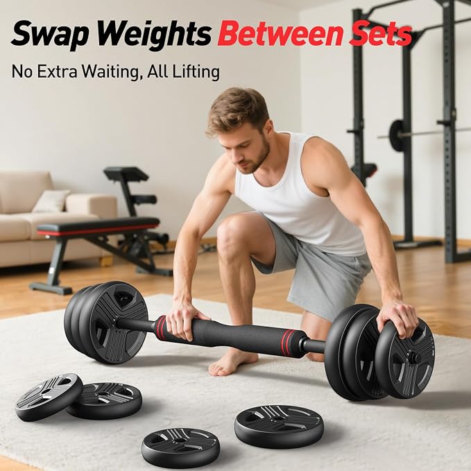 FITPLAM Adjustable dumbbell set,20/35/45/55/70/90lbs Free Weights set with upgraded nut, 5 in 1 Weight Set Used as Kettlebells, Barbell, Push up Stand, Fitness Exercise for Home Gym Suitable Men/Women
