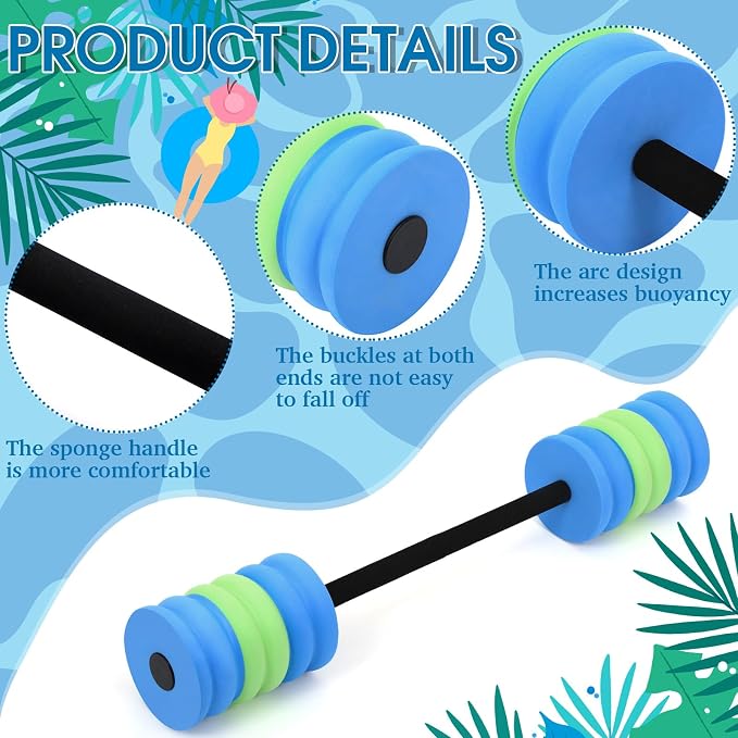 Soulchen Long Aquatic Exercise Dumbbells Pool Exercise Foam Water Weights Dumbbell Aquatic Pool Barbells with High Density EVA Foam for Swim Water Aerobics Workouts Loss