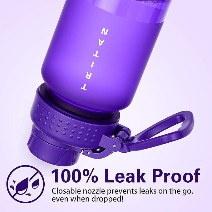 OLDLEY 32 oz Water Bottle with Handle, BPA-Free Tritan Reusable Sports Water Bottle with Leak-Proof Dust Lid, Wide Mouth, Cup Holder Friendly, Half Frosted Clear Bottle for Gym, Travel, Work,Purple