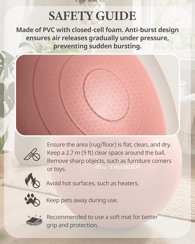 Trideer Yoga Ball for Exercise, Pilates, Core & Balance Training, Stability Ball for Pregnancy & Birthing Prep, Physical Therapy, Daily Stretching, Office Chair for Active Sitting, Quick Pump Included