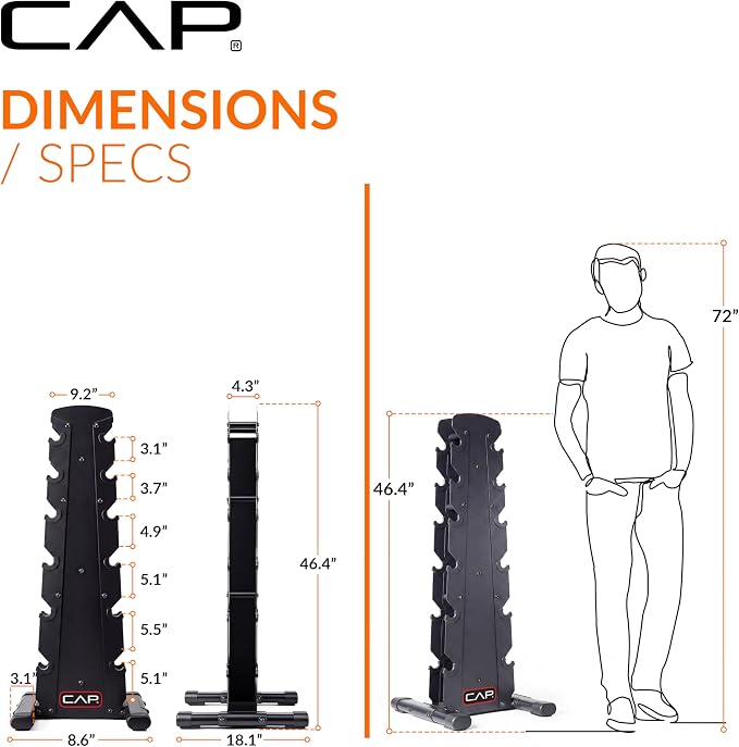 CAP 6-Tier Dumbbell Rack for Home Gym, 210lb Capacity, Heavy-Duty Weight Storage Rack for Hex Dumbbells, Space-Saving Steel Free Weight Stand, Multi-Level Dumbbell Storage Rack