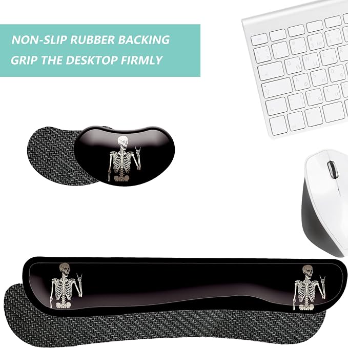 Keyboard Wrist Rest Mouse Wrist Support Set, Memory Foam Wrist Rest Pad for Computer Laptop Keyboard Mouse, Ergonomic Wrist Cushion Support for Typing Pain Relief, Gaming Home Office, Human Skeleton