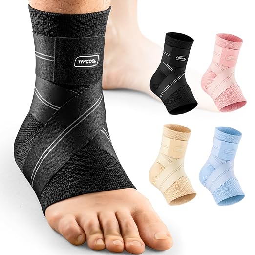 Flat Knitting Ankle Brace For Women&Men, 7-Zone Dynamic Compression Sleeve w/Flex Strap,Foot Support For Sports, Sprained Ankle, Achilles Tendonitis, Plantar Fasciitis Relief(Pack of1)S, Black