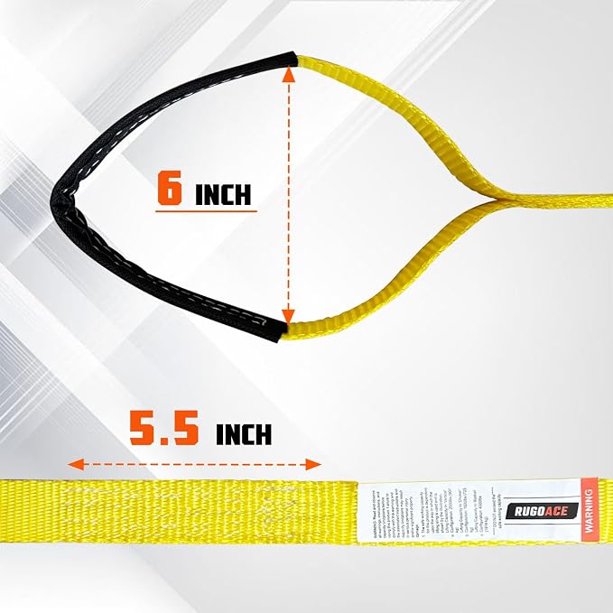 Polyester Lift Sling Web Straps 1 in x 8 ft 4000 lbs WLL 2-Pack, RUGOACE | Reinforced wear guard loop ends for hoist rigging machinery tree saver furniture lifting. 1333 lbs working load limit