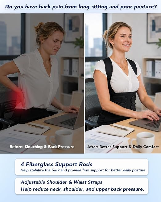 Posture Corrector for Men & Women, Advanced Full Back Support Back Brace for Upper & Lower Back Support, Pain Relief & Comfort, Custom-Fit Waist Support & Adjustable Shoulder Straightener, Breathable Design for Work, Long Sitting & Exercise(X-Large)