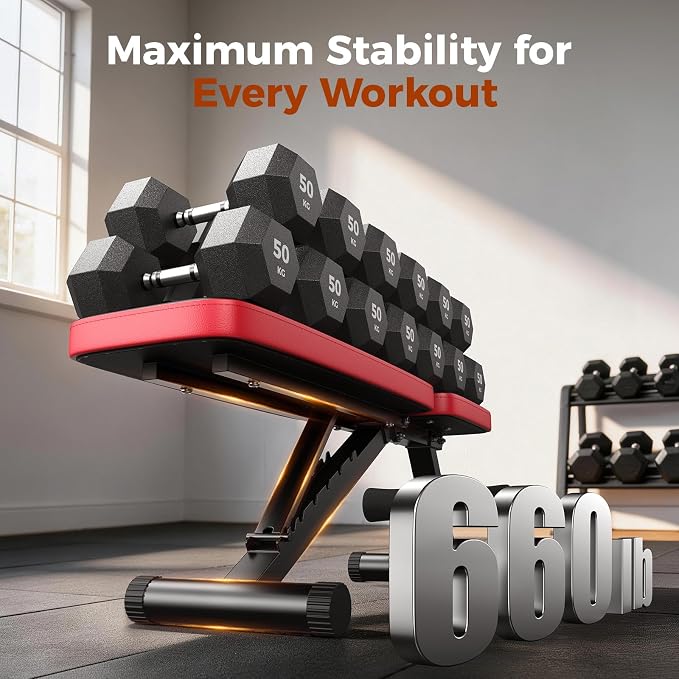 NICEPEOPLE Adjustable Weight Bench for Home Gym, 660LBS Capacity Workout Bench with 8 Backrests for Chest Shoulders Arms, Compact and Foldable Strength Bench for Small Space Apartment Room
