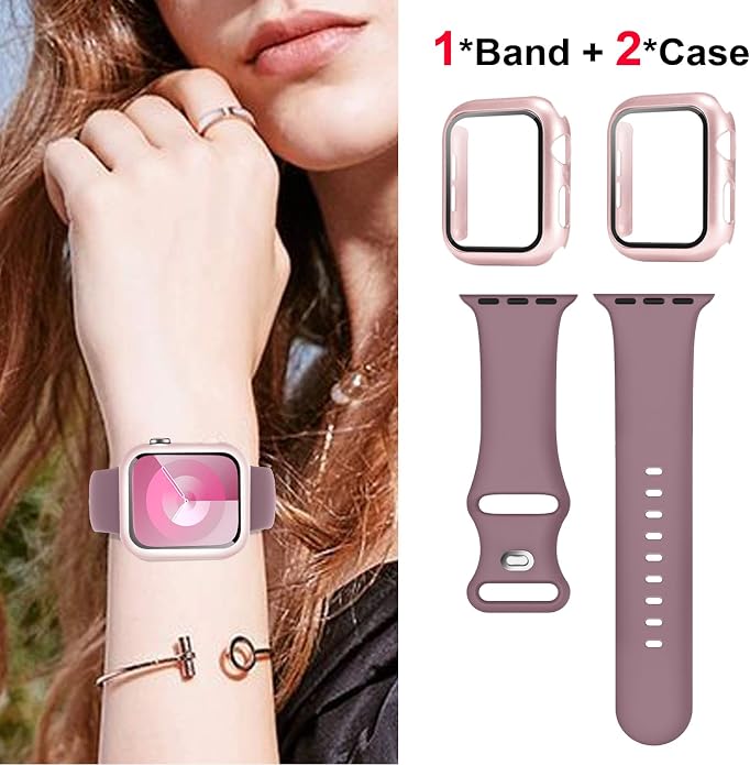 Sport Band and Case for Apple Watch Band 40mm 44mm 46mm 42mm 41mm 45mm 38mm iWatch Bands for Women/Men,Silicone Waterproof Strap with Cover Combo for Apple Watch Series 11 10 9 8 7 6 5 4 SE Ultra/2 3