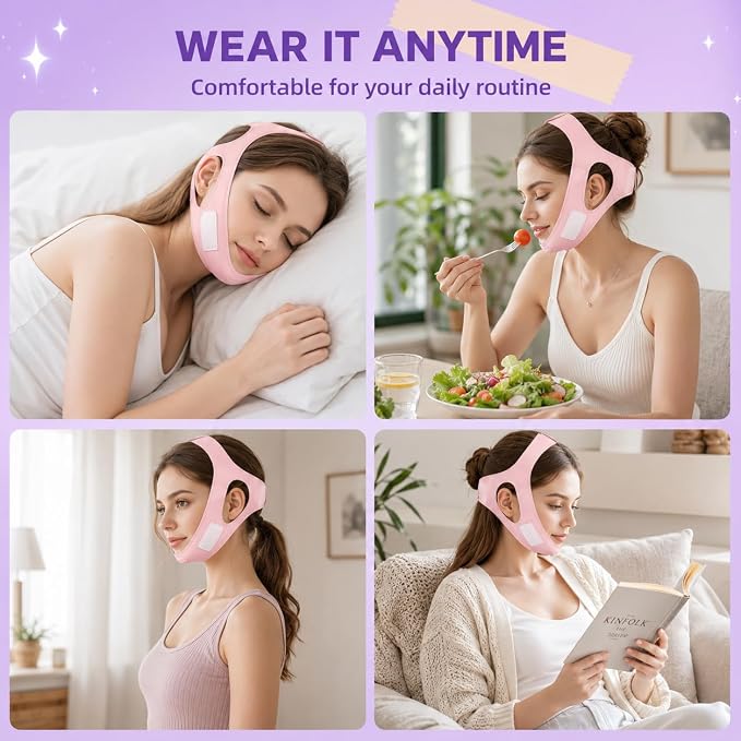 Chin Strap for Sleeping,Adjustable Chin Strap,Jaw Strap,Jawline Shaper,Pink